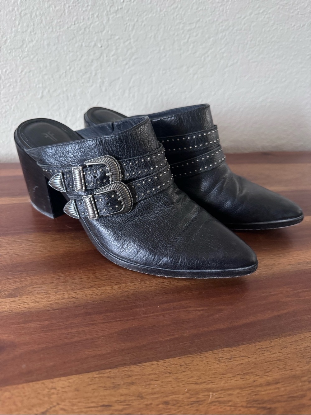 Frye Western Black Leather Mules